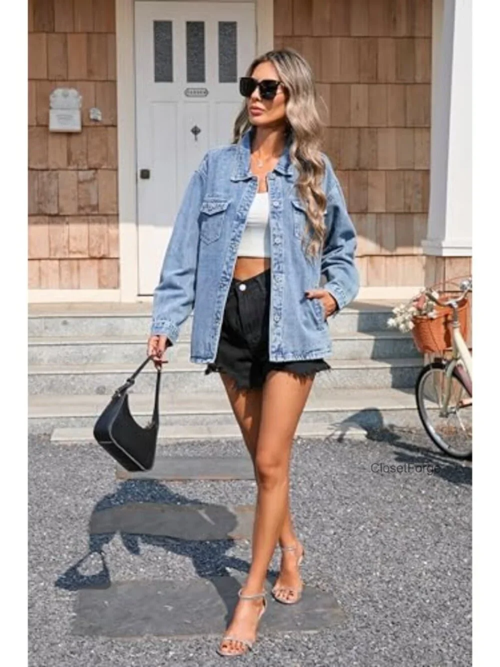 Oversized Denim Shacket Button Down Long Sleeve Casual Loose Fit with Pockets